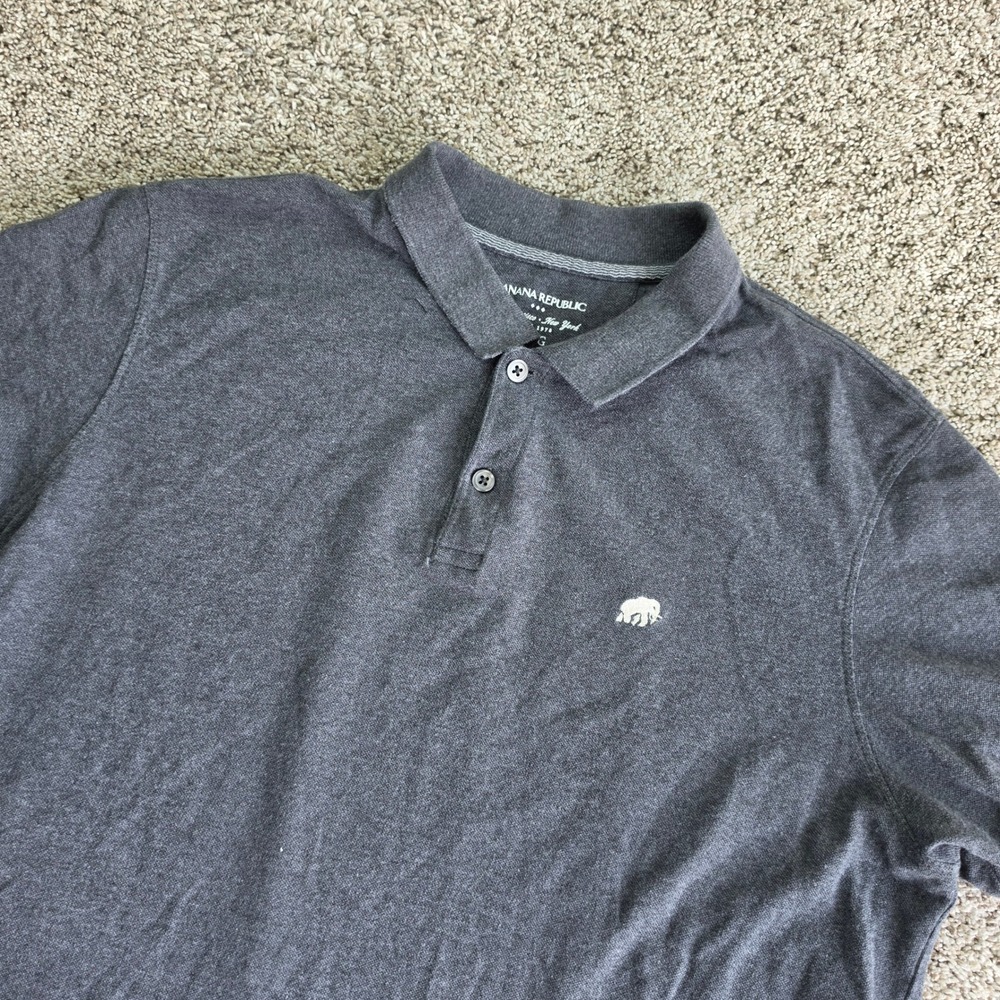 Banana Republic Polo Shirt Mens XL Gray Cotton Pique Elephant Logo Preppy